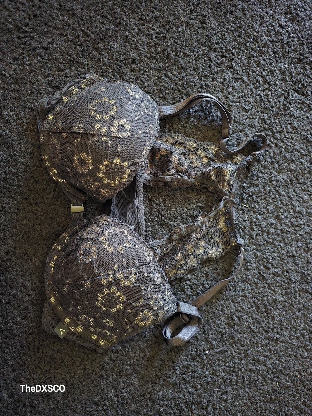 Victoria's Secret Charcoal Lace Bra with Gold Floral Accents